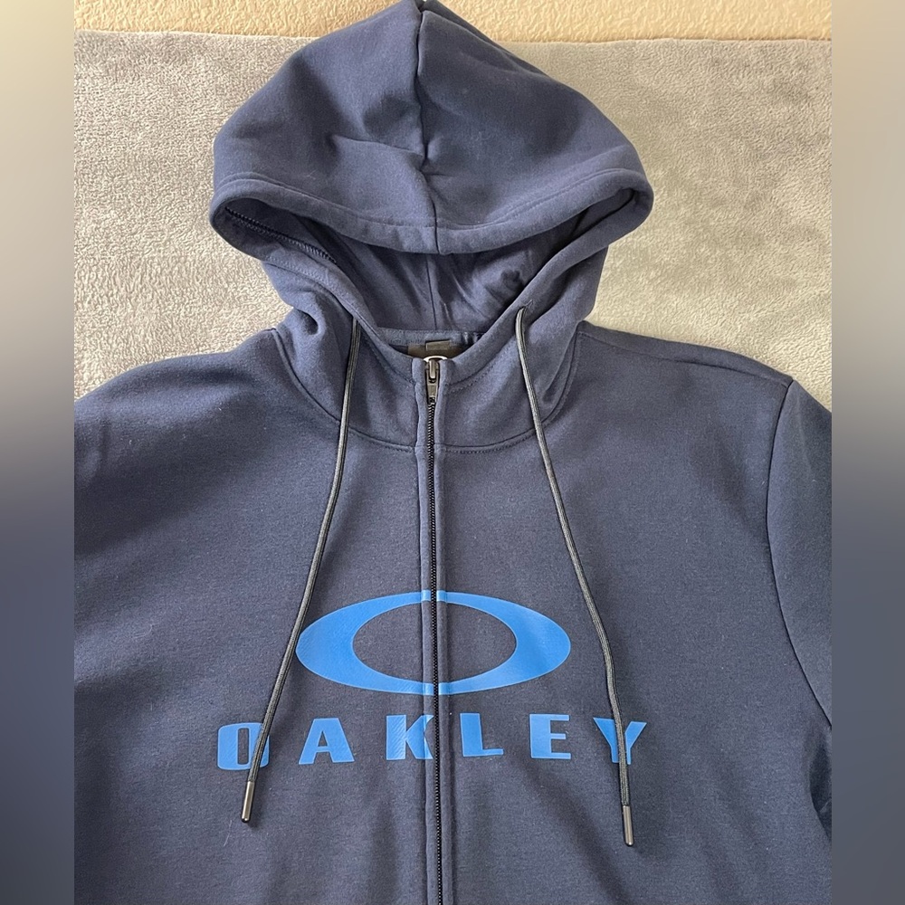 Oakley Long Sleeve Hoodie Full Zip Up Sweatshirt Jacket Mens Size S Blue Logo